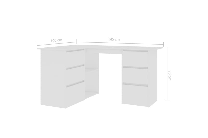 Hjørneskrivebord hvit 145x100x76 cm sponplate - Hvit - Skrivebord