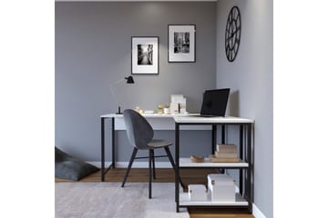 Kaynarca Hjørneskrivebord 140 cm med Oppbevaringshyller - Hvit/Svart - Møbler - Bord - Kontorbord - Skrivebord - Hjørneskrivebord