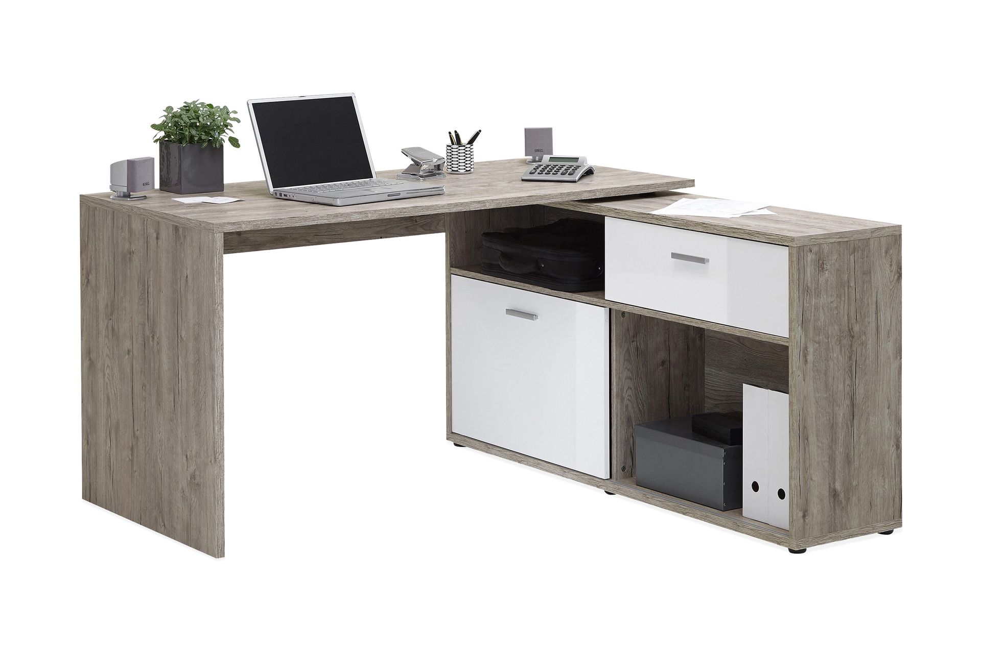 Mamoru Hjørneskrivebord Sandeik/Hvit - Beige|Hvit