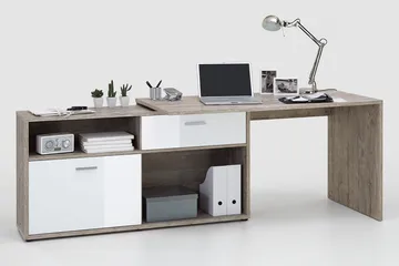Mamoru Hjørneskrivebord Sandeik/Hvit - Beige|Hvit - Møbler - Bord - Kontorbord - Skrivebord - Hjørneskrivebord