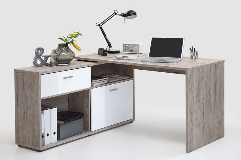 Mamoru Hjørneskrivebord Sandeik/Hvit - Møbler - Bord - Kontorbord - Skrivebord - Hjørneskrivebord