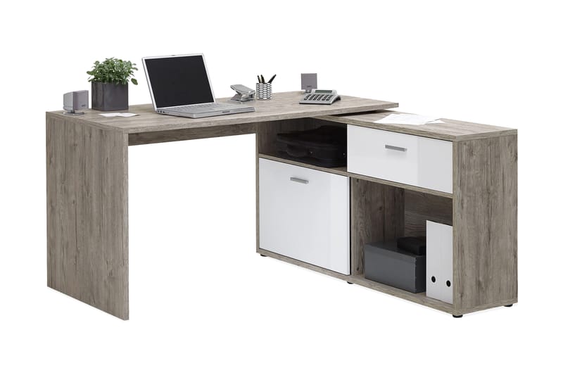 Mamoru Hjørneskrivebord Sandeik/Hvit - Møbler - Bord - Kontorbord - Skrivebord - Hjørneskrivebord