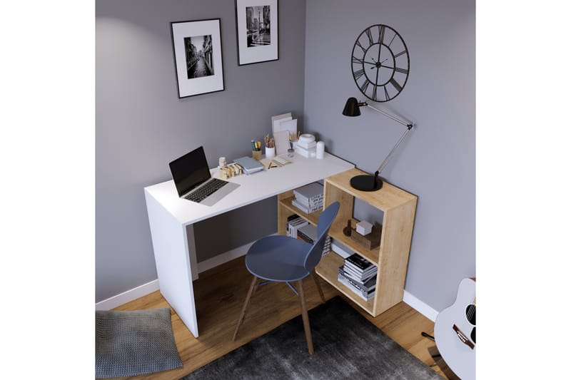 Marsberg Hjørneskrivebord 120 cm med Oppbevaringshyller - Natur/Hvit - Møbler - Bord - Kontorbord - Skrivebord - Hjørneskrivebord