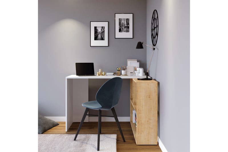 Marsberg Hjørneskrivebord 120 cm med Oppbevaringshyller - Natur/Hvit - Møbler - Bord - Kontorbord - Skrivebord - Hjørneskrivebord