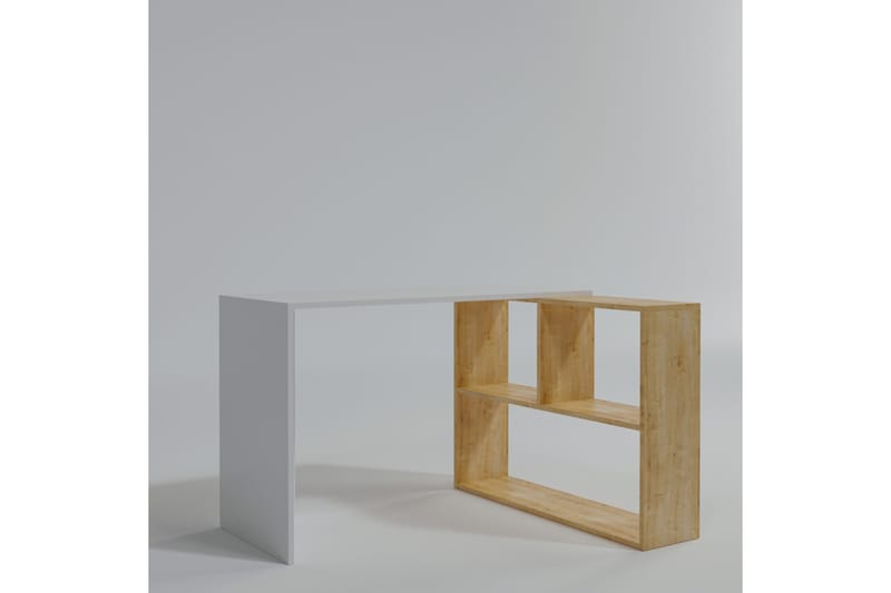 Marsberg Hjørneskrivebord 120 cm med Oppbevaringshyller - Natur/Hvit - Møbler - Bord - Kontorbord - Skrivebord - Hjørneskrivebord