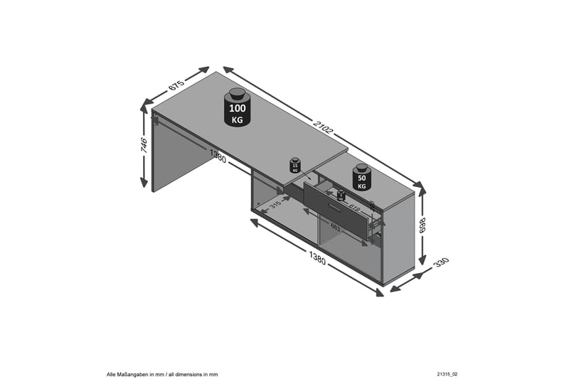 Narez Hjørneskrivebord 138 cm Buet med Oppbevaring - Brun/Hvit - Møbler - Bord - Kontorbord - Skrivebord - Hjørneskrivebord