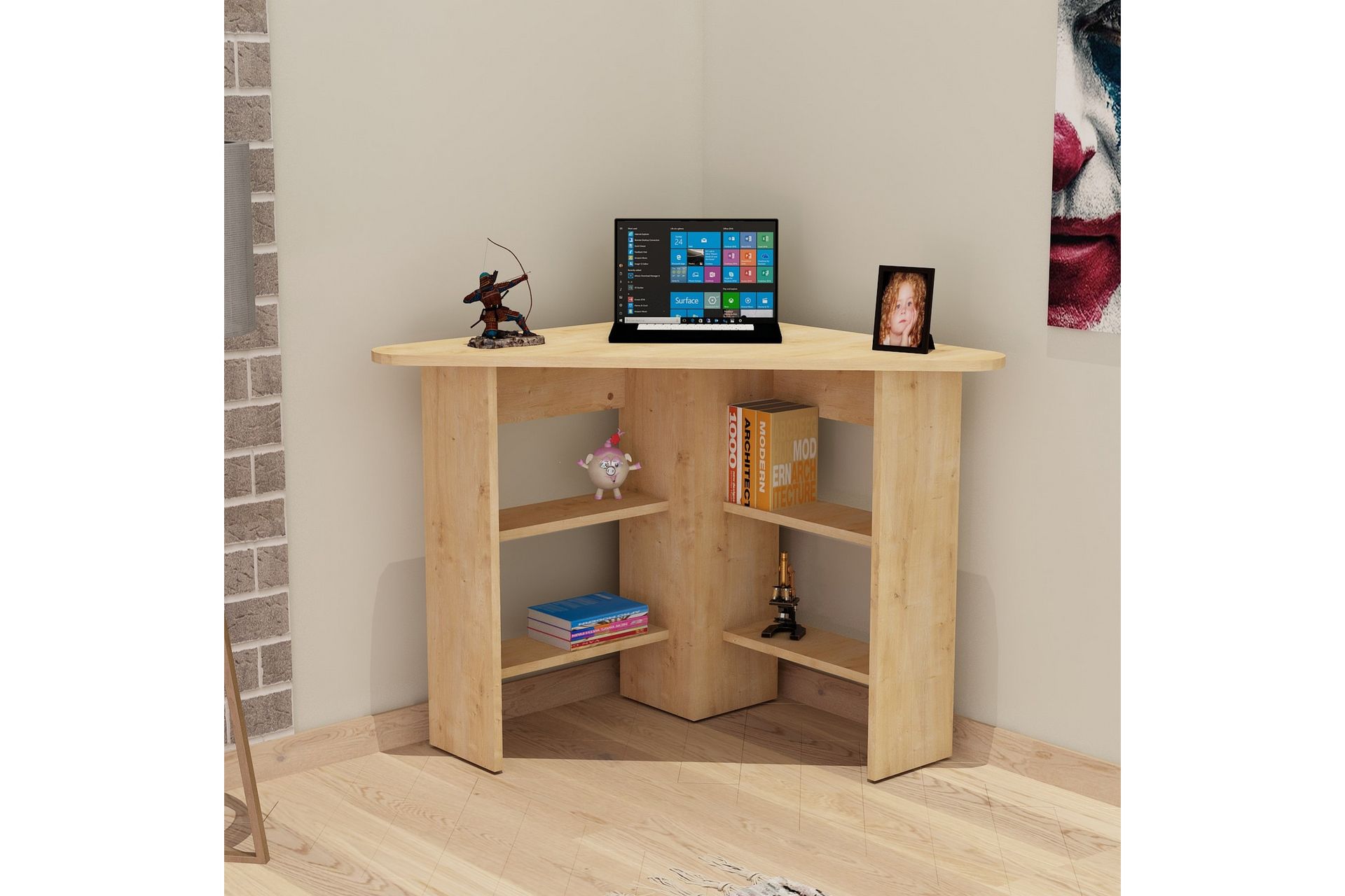 Oderzo Hjørneskrivebord 80 cm med Oppbevaringshyller - Natur - Møbler - Bord - Kontorbord - Skrivebord - Hjørneskrivebord