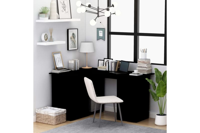 Hjørneskrivebord svart 145x100x76 cm sponplate - Svart - Møbler - Bord - Kontorbord - Skrivebord