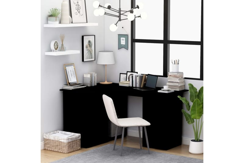 Hjørneskrivebord svart 145x100x76 cm sponplate - Svart - Skrivebord