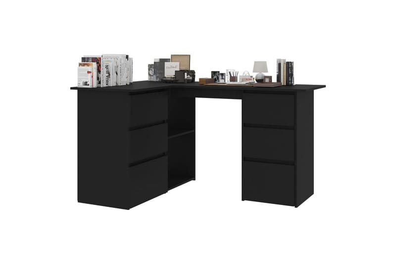 Hjørneskrivebord svart 145x100x76 cm sponplate - Svart - Skrivebord