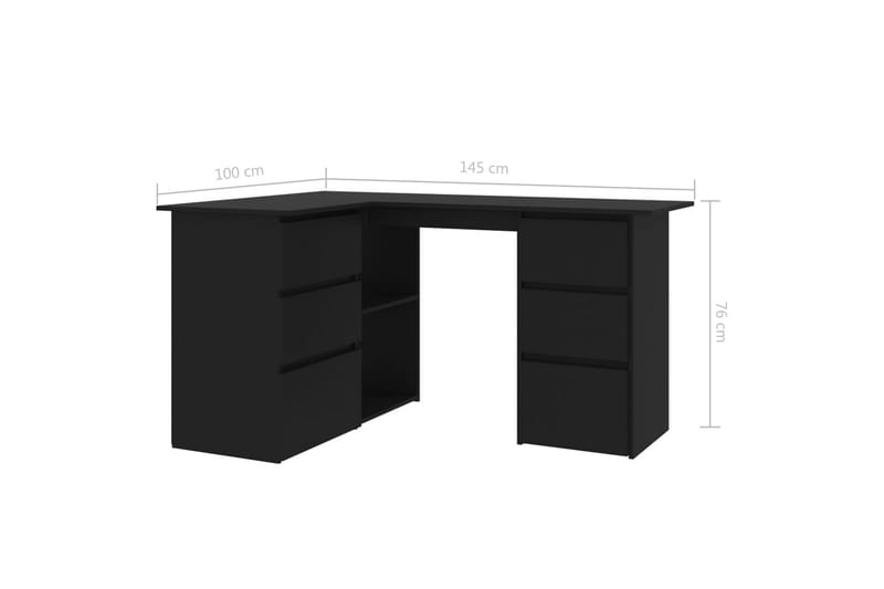 Hjørneskrivebord svart 145x100x76 cm sponplate - Svart - Møbler - Bord - Kontorbord - Skrivebord