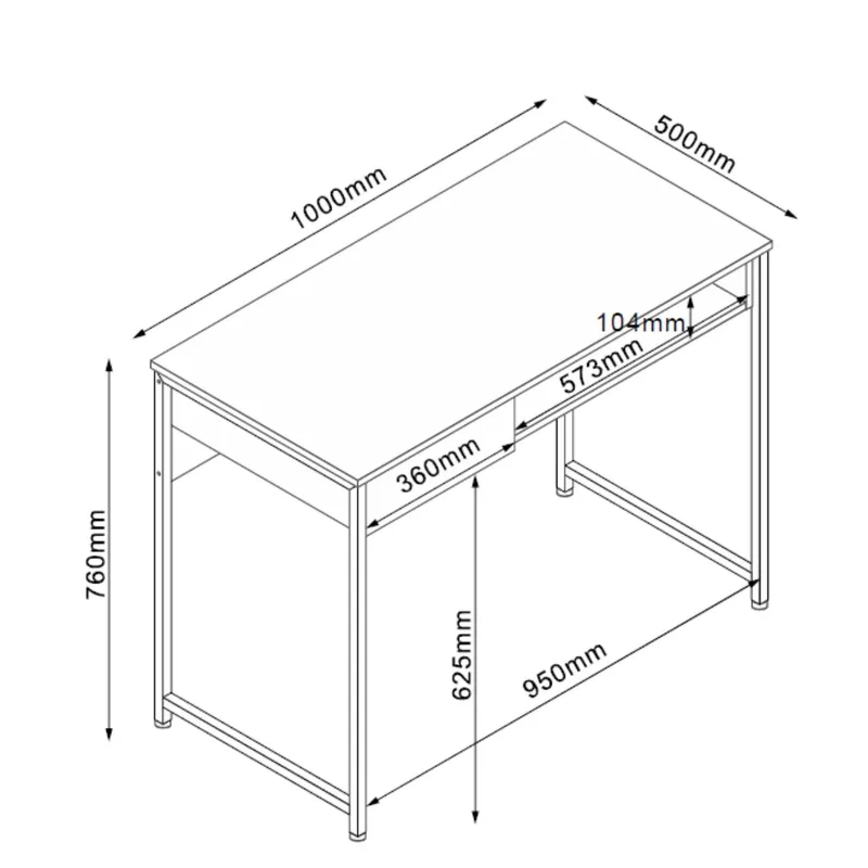 Skrivebord HOME4YOU 100x50x76 cm rustikk/svart - lyst rustikt tre/svart - Møbler - Bord - Kontorbord - Skrivebord