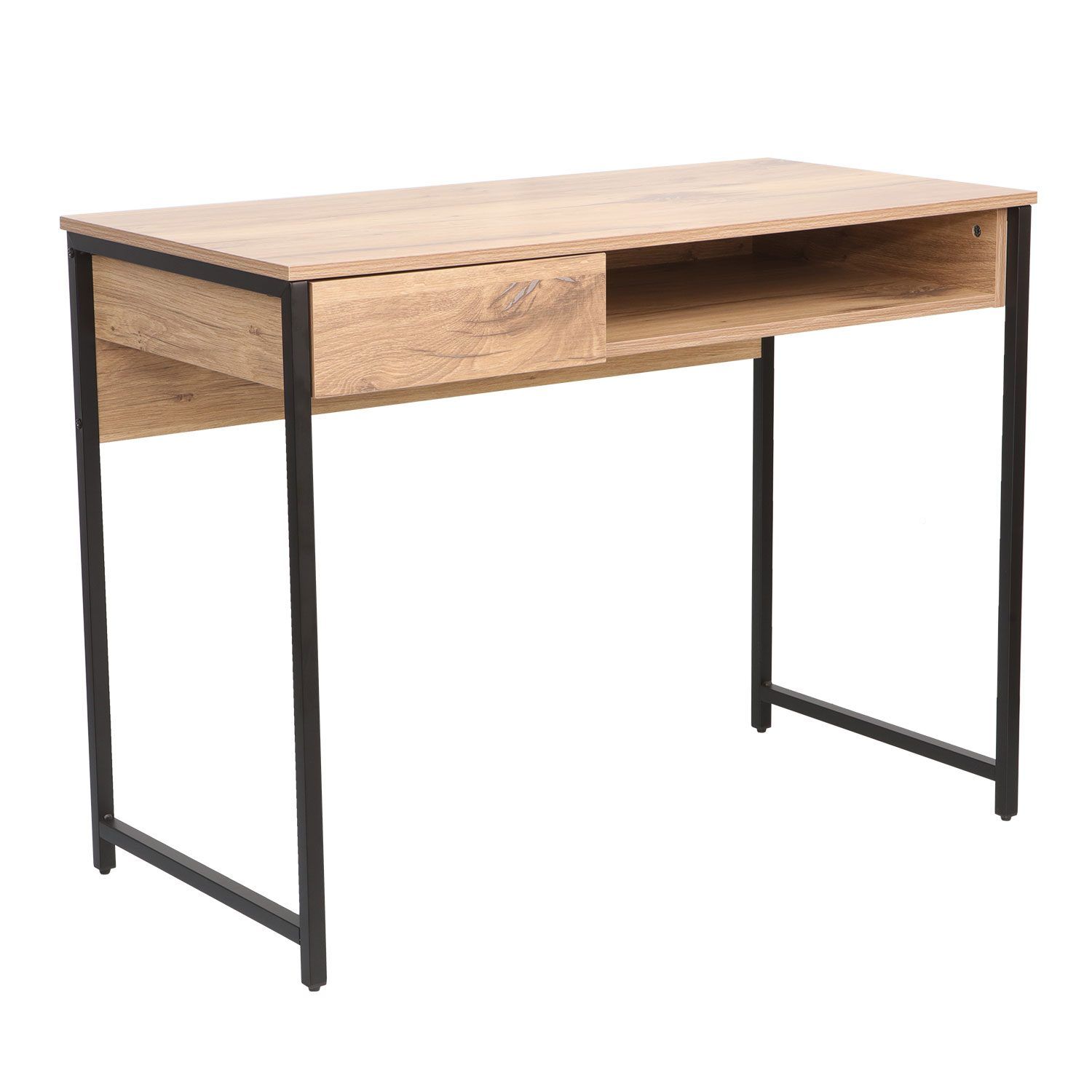 Skrivebord HOME4YOU 100x50x76 cm rustikk/svart - lyst rustikt tre/svart