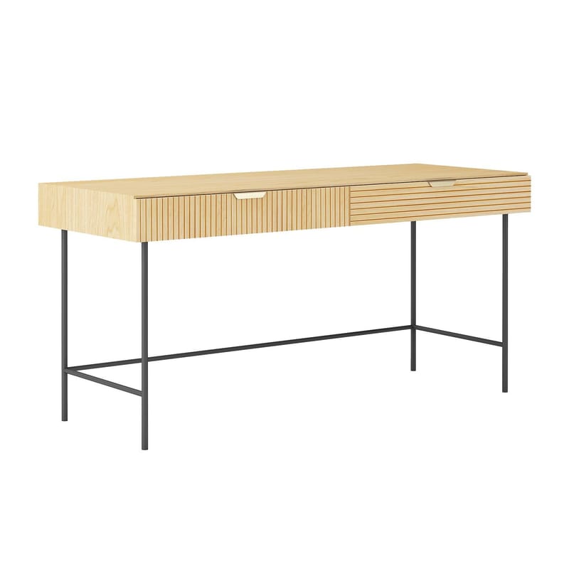 Skrivebord HOME4YOU Bassel 120x60x75 cm 3D melamin, lys tre/svart/gull