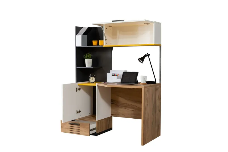 Skrivebord Homitis Relax (130 x 160 x 60 cm) Hvit Antrasitt Gul Brun, undefined