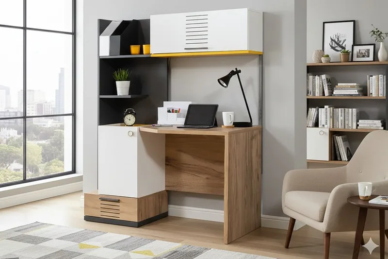 Skrivebord Homitis Relax (130 x 160 x 60 cm) Hvit Antrasitt Gul Brun - Møbler - Bord - Kontorbord - Skrivebord