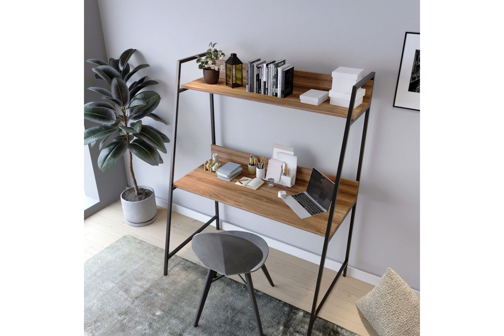 Homitis Skrivebord 115x150x115 cm med oppbevaring - Brun - Møbler - Bord - Kontorbord - Skrivebord