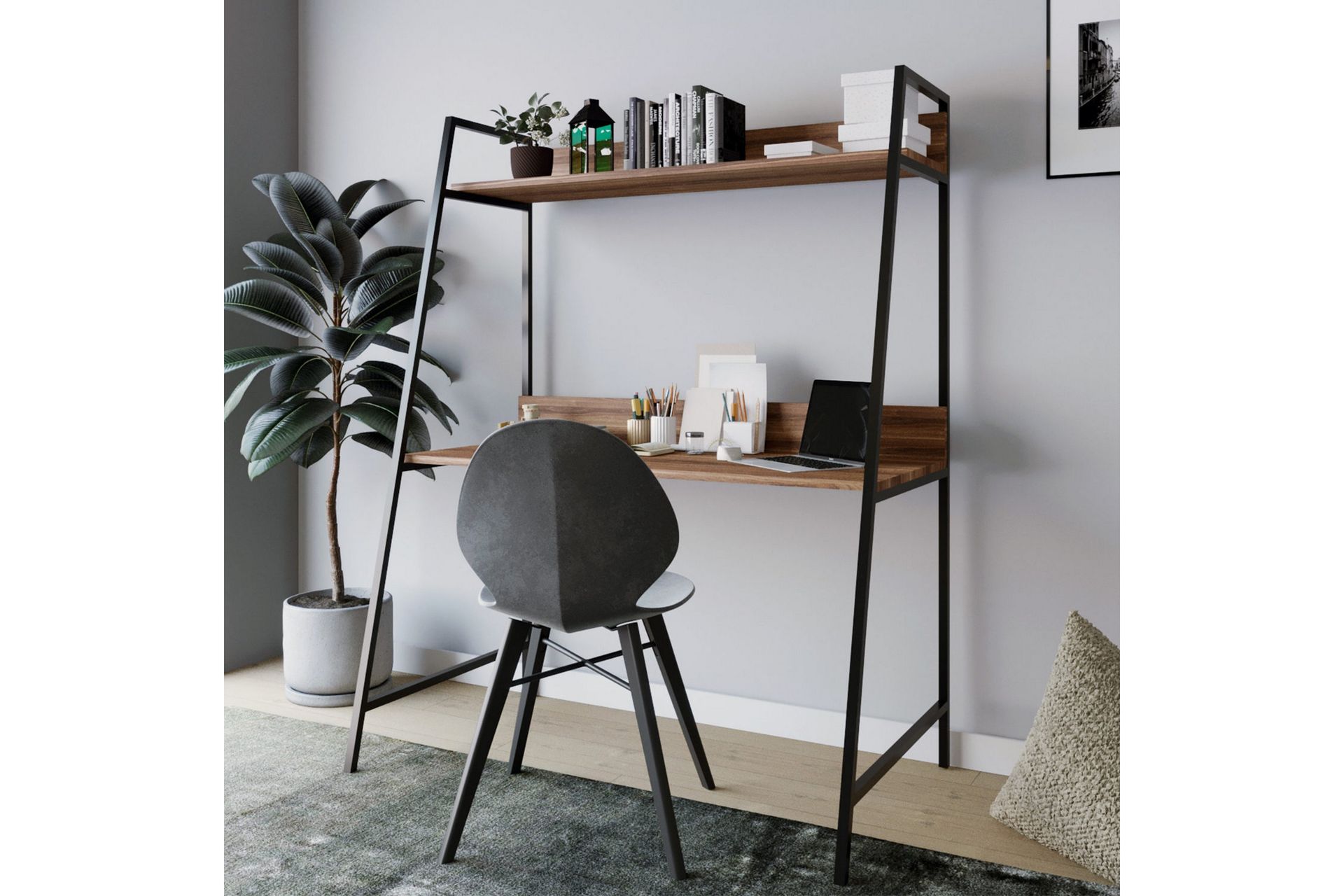 Homitis Skrivebord 115x150x115 cm med oppbevaring - Brun - Møbler - Bord - Kontorbord - Skrivebord