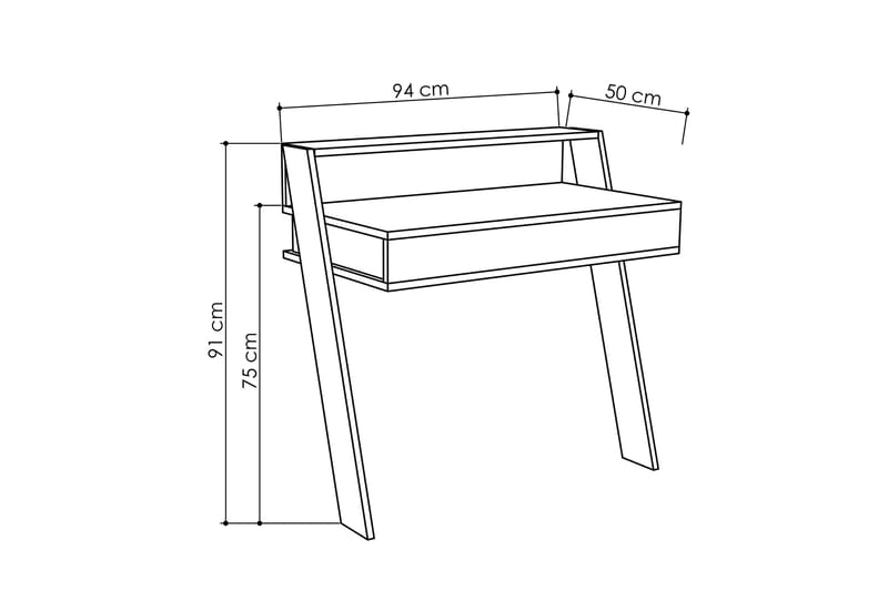 Homitis Veggskrivebord 94 cm med Oppbevaringsskuff + Hylle - Hvit - Møbler - Bord - Kontorbord - Skrivebord