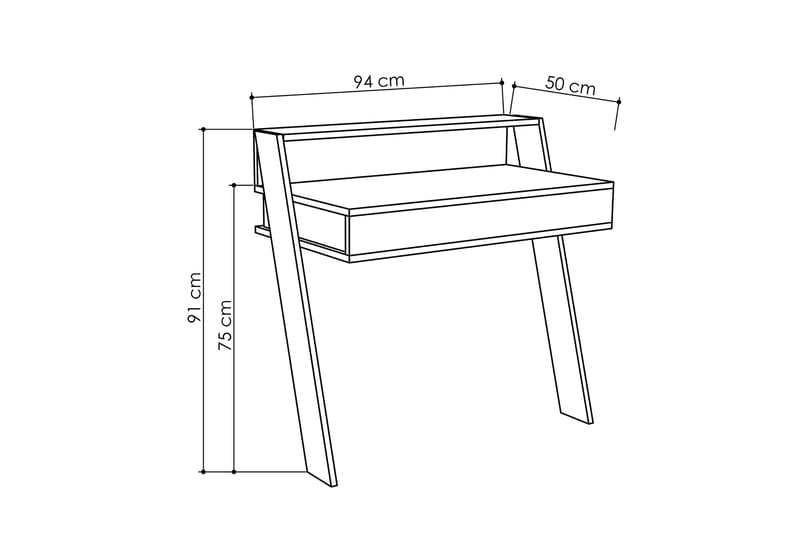 Homitis Veggskrivebord 94 cm med Oppbevaringsskuff + Hylle - Hvit - Møbler - Bord - Kontorbord - Skrivebord