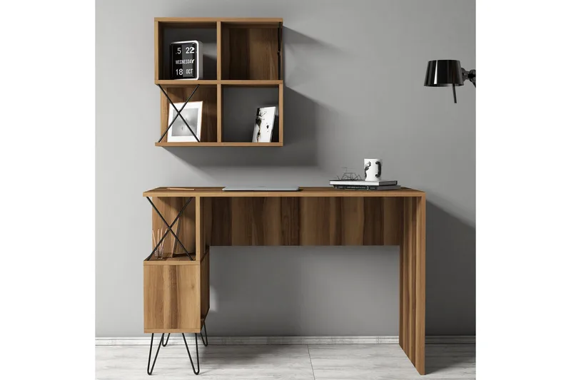 Hovdane Skrivebord 120 cm med Oppbevaring + 2 Bokhyller - Brun/Svart/Eik - Møbler - Bord - Kontorbord - Skrivebord