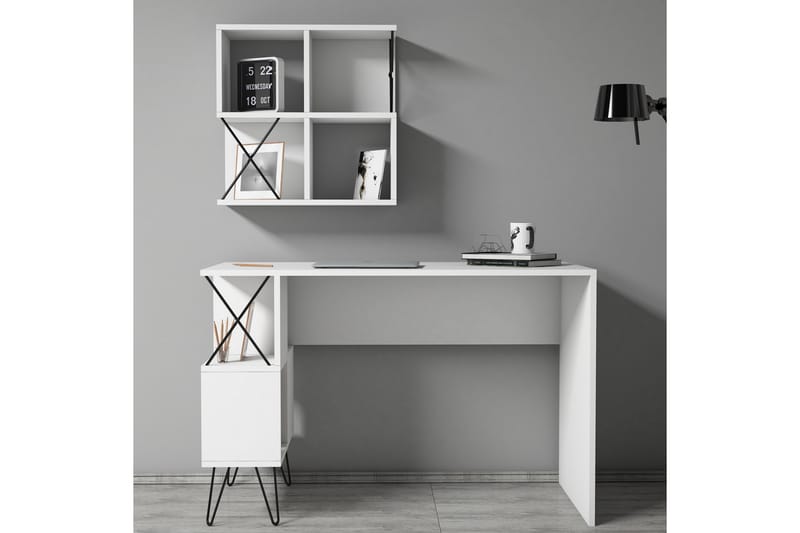 Hovdane Skrivebord 120 cm med Oppbevaring + 2 Bokhyller - Hvit - Skrivebord
