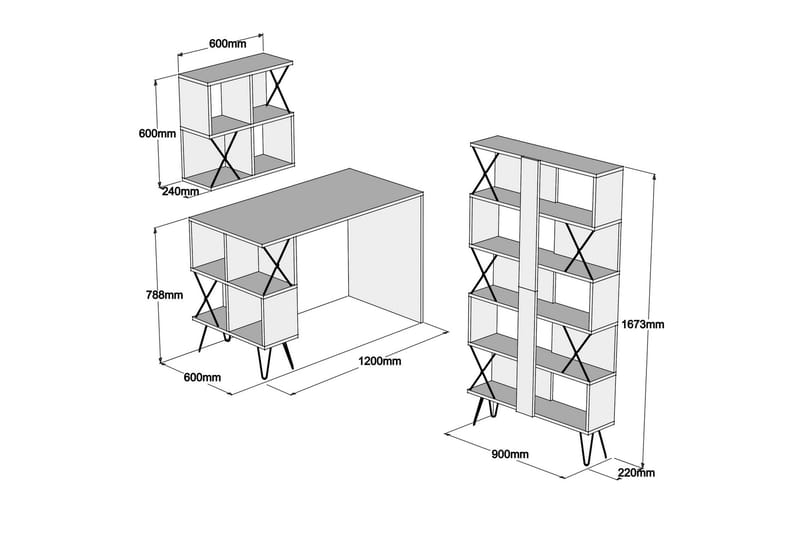 Hovdane Skrivebord 120 cm med Oppbevaring + 2 Bokhyller - Hvit - Møbler - Bord - Kontorbord - Skrivebord