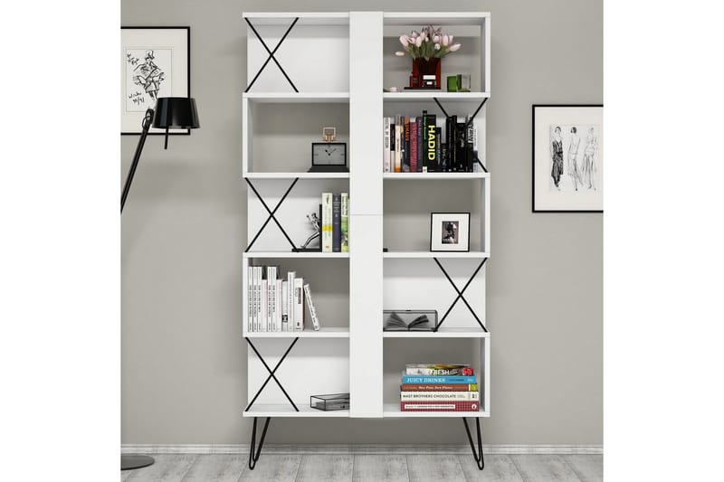 Hovdane Skrivebord 120 cm med Oppbevaring + 2 Bokhyller - Hvit - Møbler - Bord - Kontorbord - Skrivebord