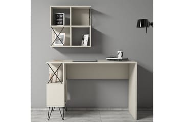 Hovdane Skrivebord 120 cm med Oppbevaring + 2 Bokhyller - Kremhvit/Svart - Møbler - Bord - Kontorbord - Skrivebord