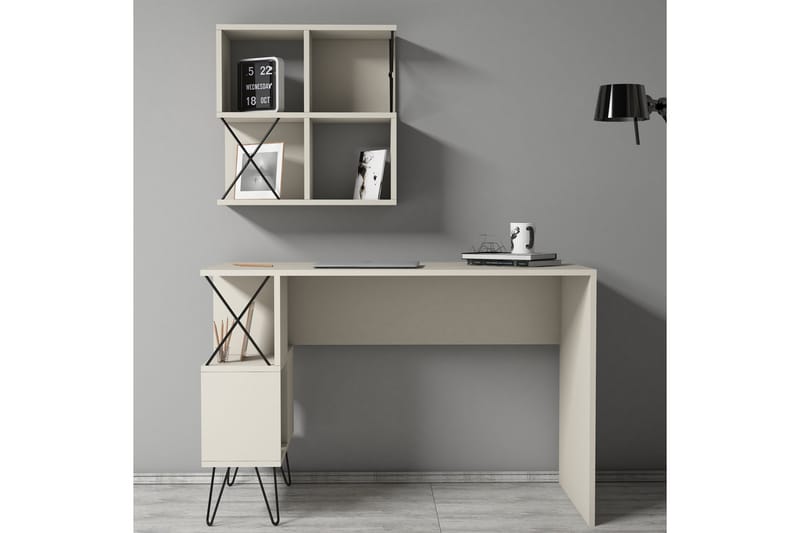 Hovdane Skrivebord 120 cm med Oppbevaring + 2 Bokhyller - Kremhvit/Svart - Møbler - Bord - Kontorbord - Skrivebord