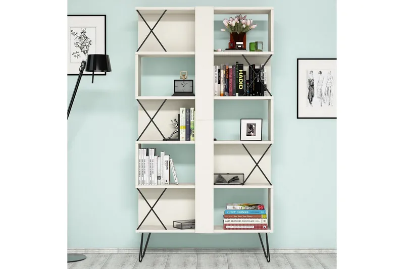 Hovdane Skrivebord 120 cm med Oppbevaring + 2 Bokhyller - Kremhvit/Svart - Møbler - Bord - Kontorbord - Skrivebord