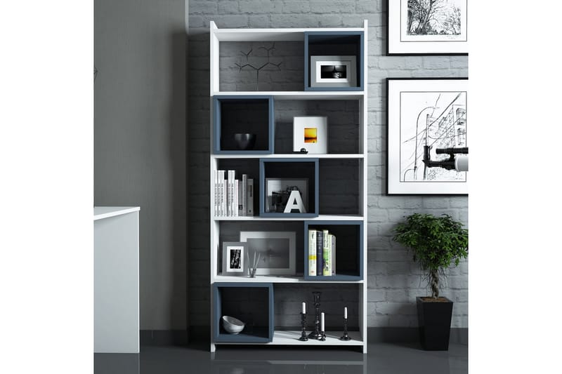 Hovdane Skrivebord 120 cm med Oppbevaring + Vegghylle + - Hvit/Blå - Møbler - Bord - Kontorbord - Skrivebord