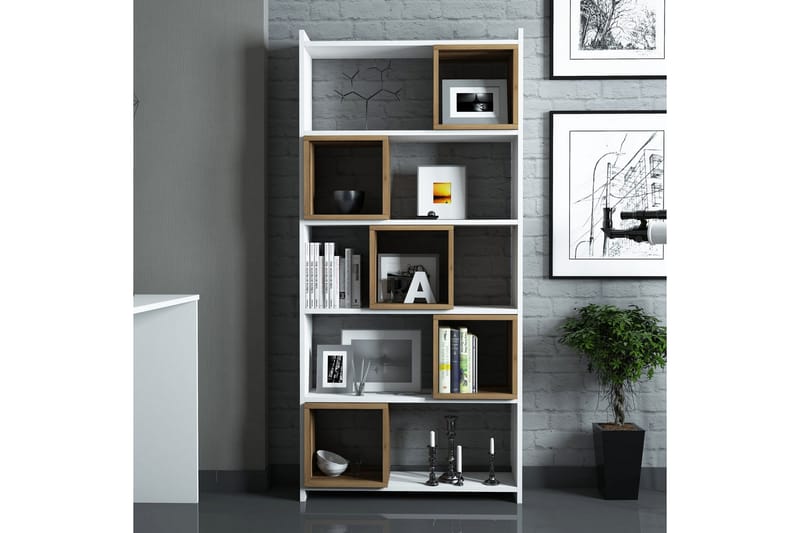 Hovdane Skrivebord 120 cm med Oppbevaring + Vegghylle + - Hvit/Brun - Møbler - Bord - Kontorbord - Skrivebord