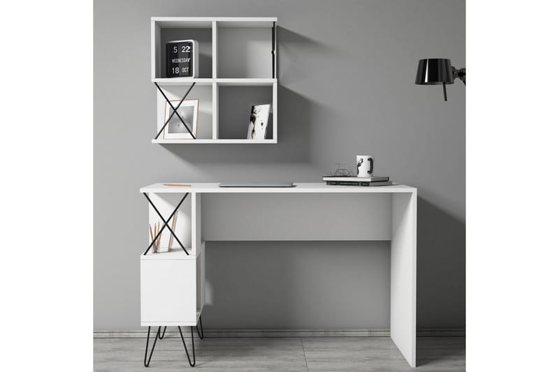 Hovdane Skrivebord 120 cm med Oppbevaring + 2 Bokhyller - Hvit - Møbler - Bord - Kontorbord - Skrivebord