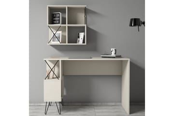 Hovdane Skrivebord 120 cm med Oppbevaring + 2 Bokhyller - Kremhvit/Svart - Møbler - Bord - Kontorbord - Skrivebord
