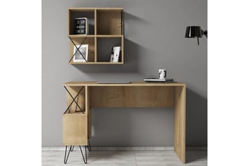 Hovdane Skrivebord 120 cm med Oppbevaring + 2 Bokhyller - Lysebrun/Svart - Møbler - Bord - Kontorbord - Skrivebord