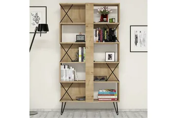 Hovdane Skrivebord 120 cm med Oppbevaring + 2 Bokhyller - Lysebrun/Svart - Møbler - Bord - Kontorbord - Skrivebord