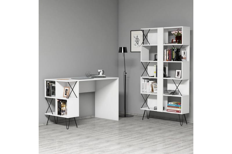 Hovdane Skrivebord 120 cm med Oppbevaring Hylle + Bokhylle - Ekstra Hvit - Møbler - Bord - Kontorbord - Skrivebord