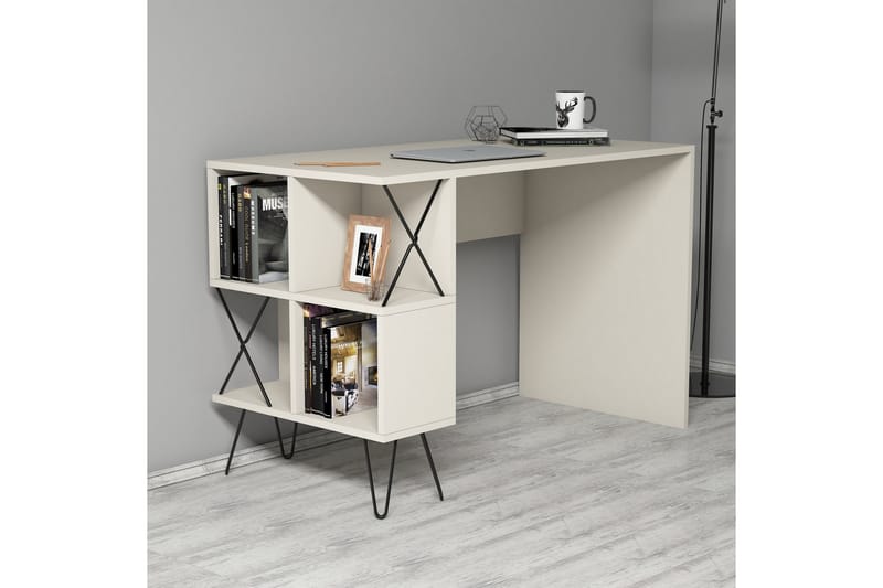 Hovdane Skrivebord 120 cm med Oppbevaring Hylle + Bokhylle - Ekstra Hvit/Svart - Møbler - Bord - Kontorbord - Skrivebord