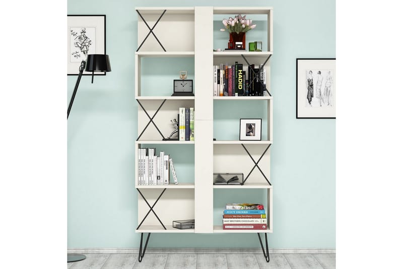 Hovdane Skrivebord 120 cm med Oppbevaring Hylle + Bokhylle - Ekstra Hvit/Svart - Møbler - Bord - Kontorbord - Skrivebord