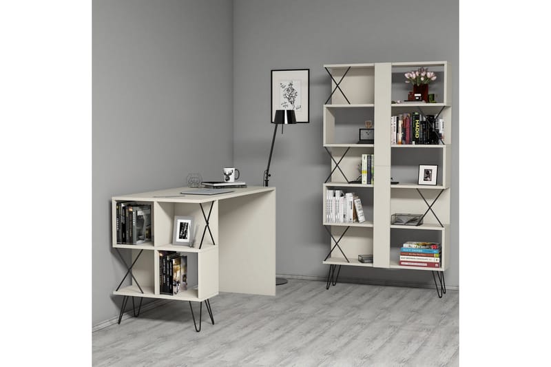 Hovdane Skrivebord 120 cm med Oppbevaring Hylle + Bokhylle - Ekstra Hvit/Svart - Møbler - Bord - Kontorbord - Skrivebord