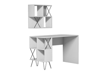 Hovdane Skrivebord 120 cm med Oppbevaring Hylle + Bokhylle L - Hvit/Svart - Møbler - Bord - Kontorbord - Skrivebord