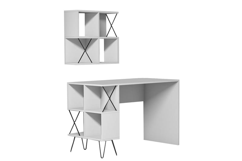 Hovdane Skrivebord 120 cm med Oppbevaring Hylle + Bokhylle L - Hvit/Svart - Møbler - Bord - Kontorbord - Skrivebord