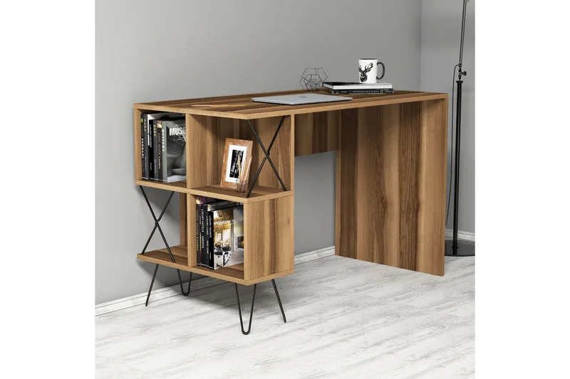 Hovdane Skrivebord 120 cm med Oppbevaring Hylle + Bokhylle - Svart/Eik/Brun - Møbler - Bord - Kontorbord - Skrivebord