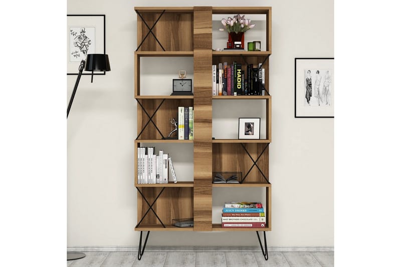 Hovdane Skrivebord 120 cm med Oppbevaring Hylle + Bokhylle - Svart/Eik/Brun - Møbler - Bord - Kontorbord - Skrivebord