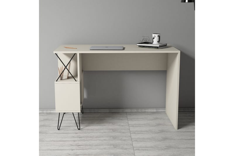 Hovdane Skrivebord 120 cm med Oppbevaring Hylle - Beige - Møbler - Bord - Kontorbord - Skrivebord