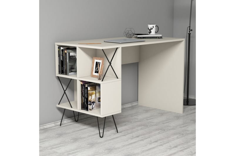 Hovdane Skrivebord 120 cm med Oppbevaring Hylle - Beige - Skrivebord