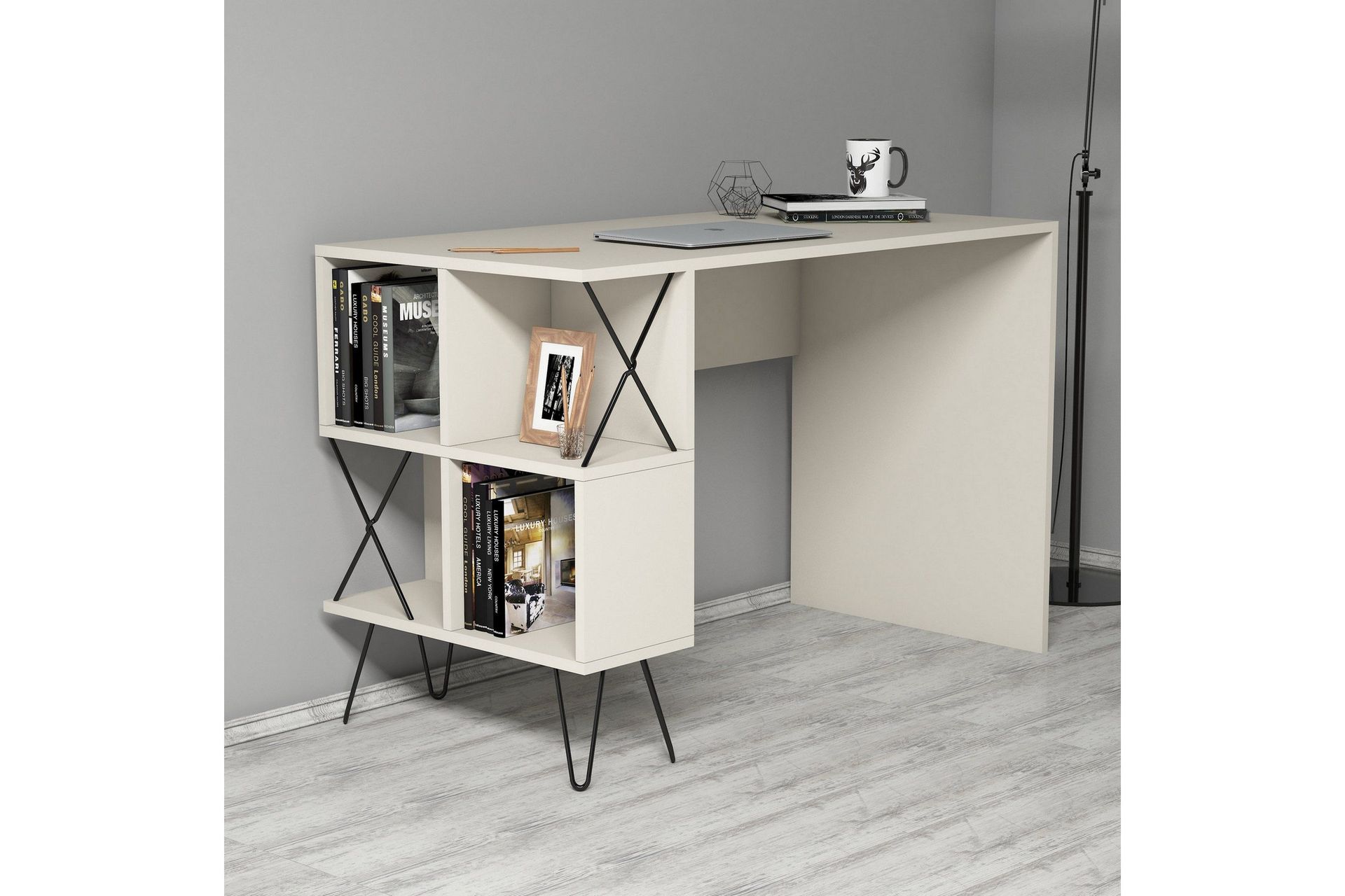 Hovdane Skrivebord 120 cm med Oppbevaring Hylle - Beige