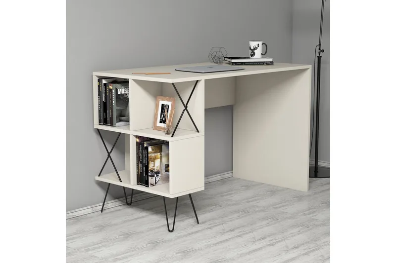 Hovdane Skrivebord 120 cm med Oppbevaring Hylle, Beige