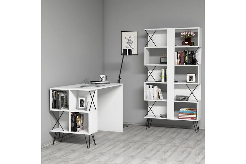 Hovdane Skrivebord 120 cm med Oppbevaring Hylle + Bokhylle, Ekstra Hvit